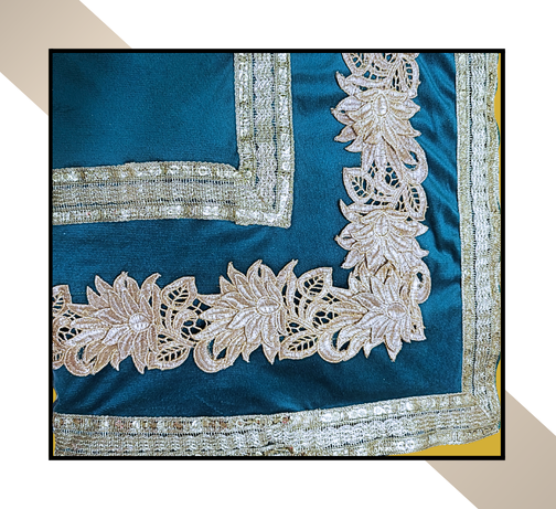 Large Size | 3D Lace pattern – 3 Lace Design [Aqua Green Colour]