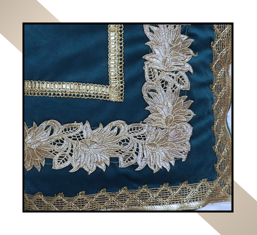 Large Size | 3D Lace pattern – 3 Lace Design [Aqua Green Colour]