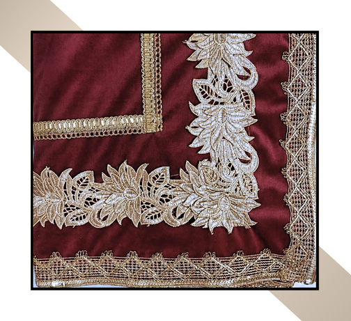 Large Size | 3D Lace pattern – 3 Lace Design [Maroon Colour]