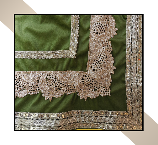 Large Size | 3D Lace pattern – 3 Lace Design [Green Colour]